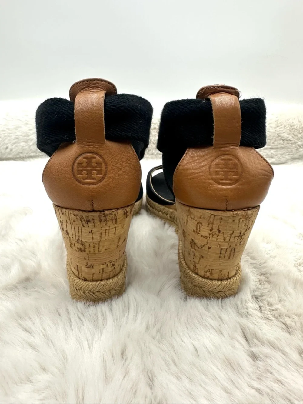 Tory Burch Frieda Espadrille Wedge‎ Sandals Black Strappy Ankle Tie Size 6